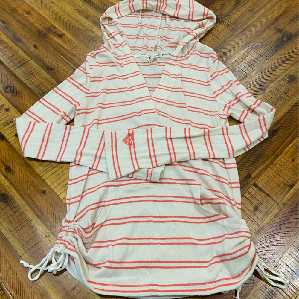 Roxy Hoodie Long Sleeve Sweater Pink Stripes - Picture 1 of 4
